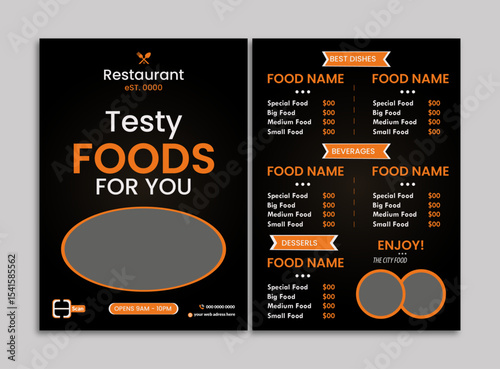 Elegant Restaurant Food Menu Flyer Template | Modern Food Menu Design for Cafe, Burger Shop, and Restaurant Promotions | Editable Vector A4 Layout