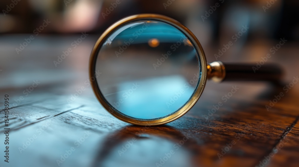 custom made wallpaper toronto digitalClose-Up of a Magnifying Glass on a Wooden Table