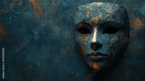 Mysterious Mask with Gold Accents on Dark Wall