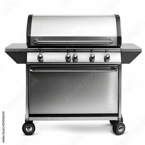 A sleek stainless steel grill with a smooth surface, isolated on a white background