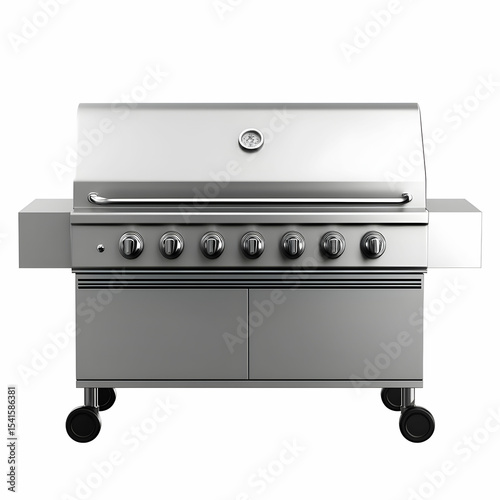 A sleek stainless steel grill with a smooth surface, isolated on a white background