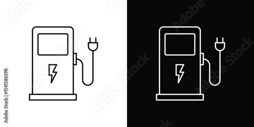 Charging station icon design. simple stroke line vector icon set
