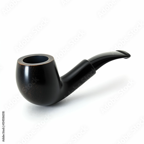A sleek black wooden smoking pipe with a smooth finish, isolated on a white background