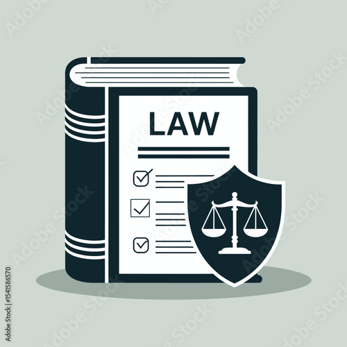 Dark Blue Law Book Checklist Scales Shield Icon legal