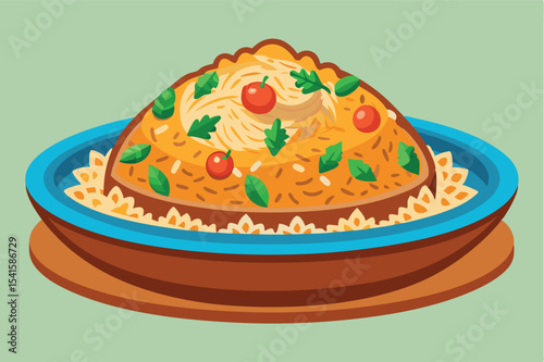 Delicious pasta dish served with cherry tomatoes and herbs on a blue plate