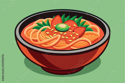 Delicious bowl of spaghetti served with fresh vegetables