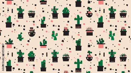 Stylized cacti repeat desert flora background botany pattern decoration