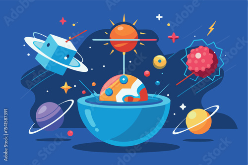 Colorful abstract representation of planets and stars in a cosmic setting at night