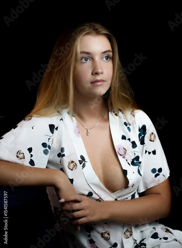 Portrait of beautiful sensual woman with blue eyes. Studio shot.