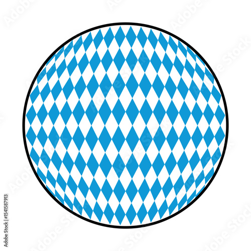 Bavarian diamond pattern in blue and white inside black circle on white background.