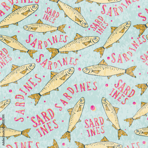 sardines seamless pattern for background, fabric, cover, wallpaper, etc.