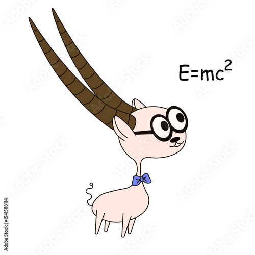 Funny animal. Whimsical scientific goat with formula theory relativity isolated transparent background. Back to school. Vector cute adorable goat. Ideal nursery art kids t-shirt print fabric decor