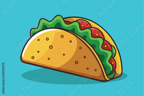 Tasty taco with fresh lettuce and tomatoes on a blue background