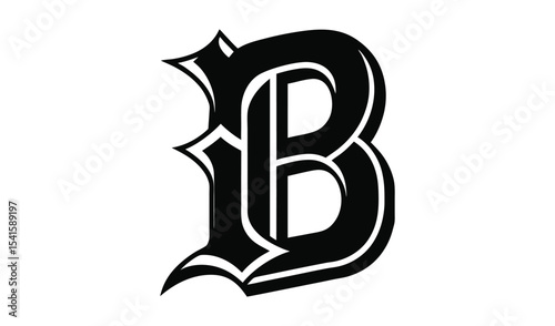 Bold black gothic style letter b initial