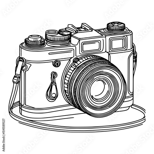 Vintage camera line art illustration
