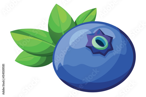 Blueberry with vibrant green leaves on a white background