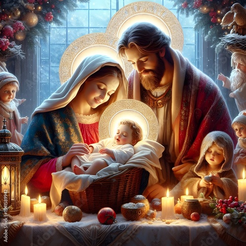 The holy family at Christmas with Jesus Christ, maria and Josef