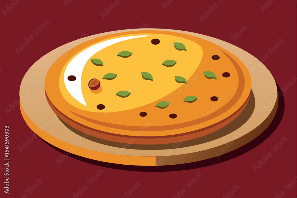 Fototapeta premium Delightful round flatbread with herbs and spices served on a wooden platter