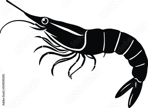 Black and white shrimp silhouette illustration