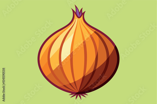 Bright orange onion illustration with detailed texture on a light green background showcasing vegetable art