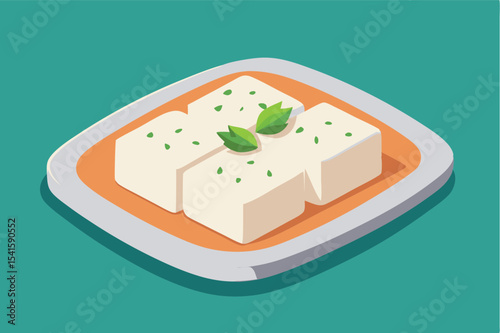 Delicious tofu dish served on a square plate with garnishes