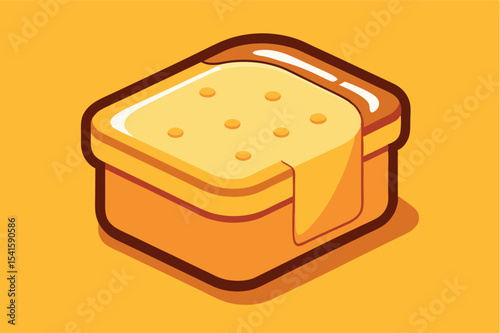 Delicious cheese box with a creamy topping displayed on a bright yellow background