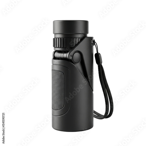 A sleek black monocular with a textured grip and wrist strap, designed for enhancing distant views during outdoor activities like hiking, birdwatching, and sightseeing.