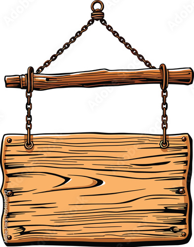 Hanging Wooden Signboard Icon – Rustic Blank Wood Sign Illustration