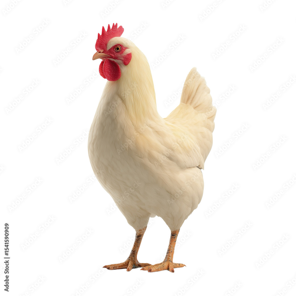 Fototapeta premium White chicken isolated on white or transparent background, generative AI animal