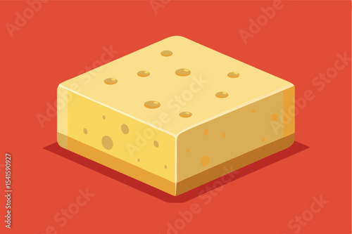 Block of cheese on a bold red background showcasing texture and color