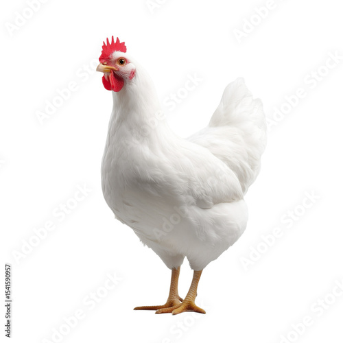 White chicken isolated on white or transparent background, generative AI animal