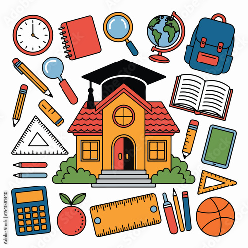 Colorful School Supplies Clipart Icons for Education and Learning