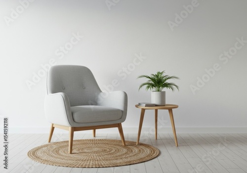 Minimalist room with gray armchair
