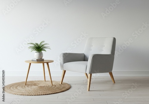 Minimalist room with gray armchair