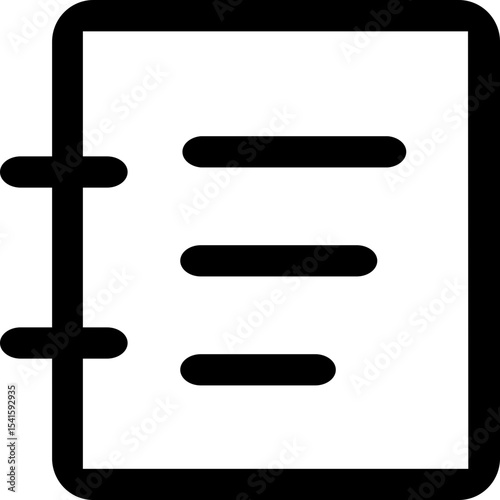 Illustration of a black and white lined notebook with rounded corners and a spiral binding design element
