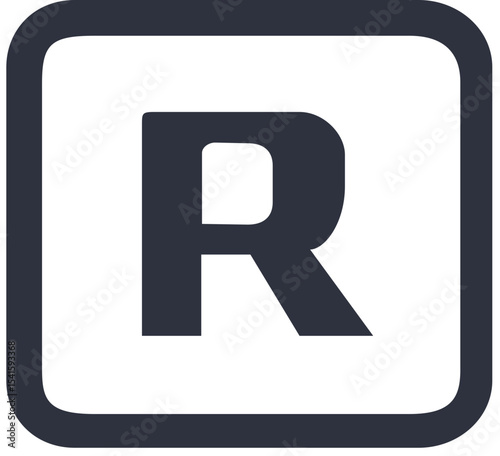 Letter r in a rounded square with dark gray fill on a white background for graphic design use case