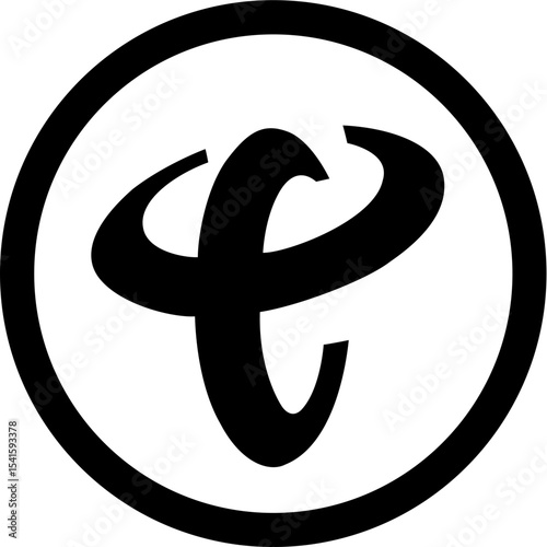 A stylized letter c encircled by a thick black ring against a white background centered in the frame