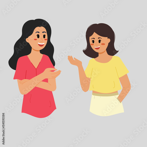 Two Women Conversational Illustration Red Yellow Clothing
