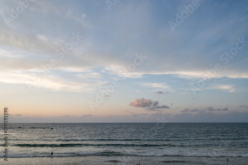 Beautiful sunset in the evening with the sea line in Tel Aviv, Israel in October