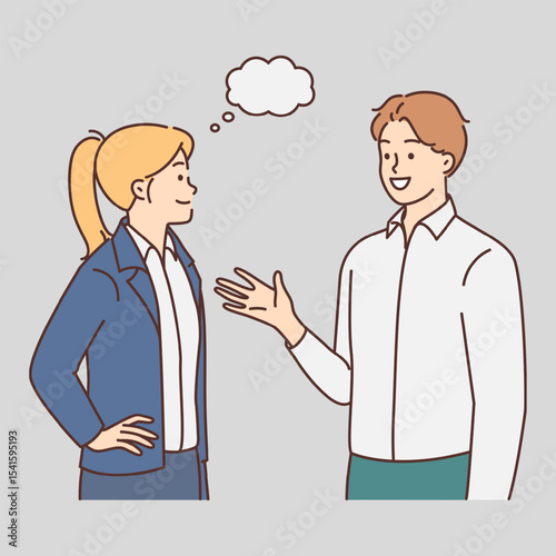 Blonde Woman in Blue Suit Being Approached Hand Thought Bubble