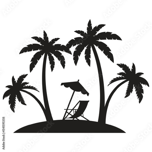 Dark Silhouette Palm Trees Beach Umbrella Lounger vector