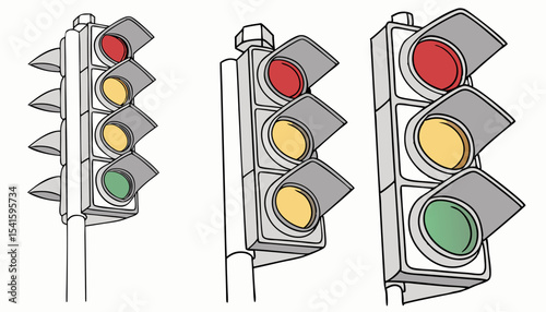 Set of traffic lights with different color combinations vector illustration           