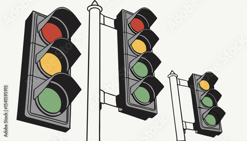Set of traffic lights with different color combinations vector illustration           