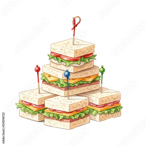 A delicious stack of layered club sandwiches with fresh ingredients, perfect for a party or picnic.