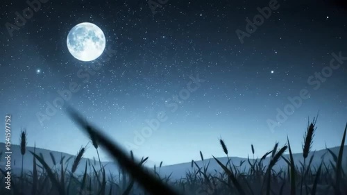 Night field with moon and stars