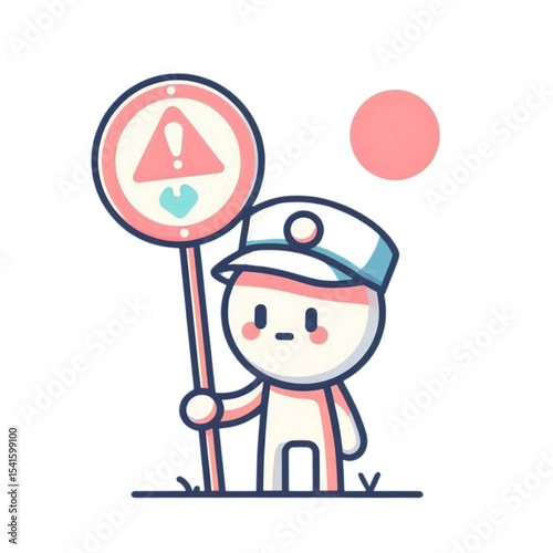 Cartoon character holding traffic sign