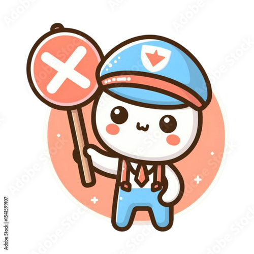 Cartoon character holding traffic sign