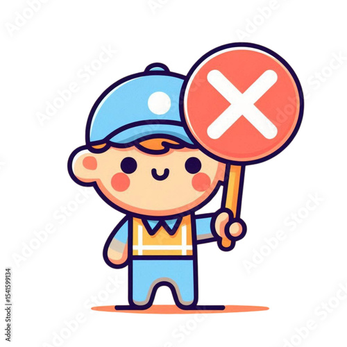 Cartoon character holding traffic sign