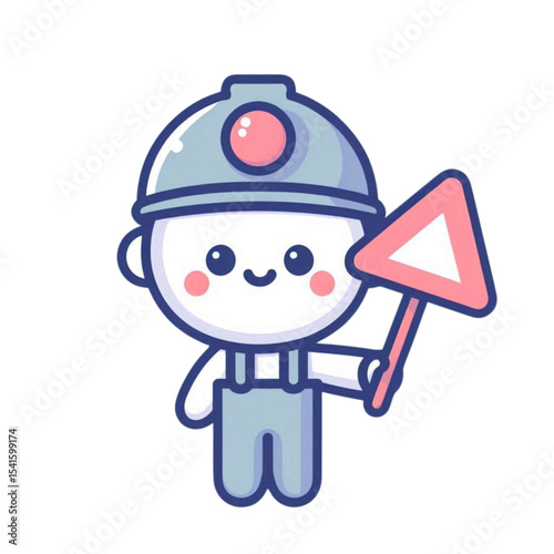 Cartoon character holding traffic sign