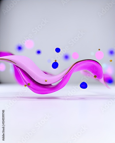 Abstract Pink and Purple Flowing Waves with Gold Accents